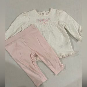 Little me baby girl polka dot w flower embroidery matching set size 6months